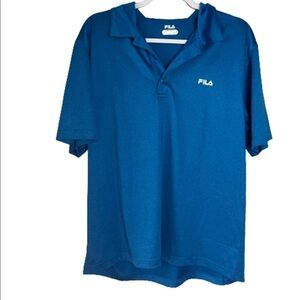 Fila Royal Blue Polo Shirt Size M Medium Partial Button Down Sweat Wicking.